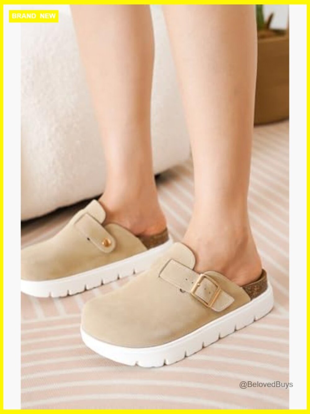 Genuine Leather Platform Clogs - Memory Foam Arch Support Cork Footbed Casual - Picture 2 of 7